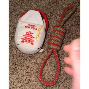 HugSmart Chinese Takeout Plush Squeaky Dog Toy and Braided Rope Tug Toy Set